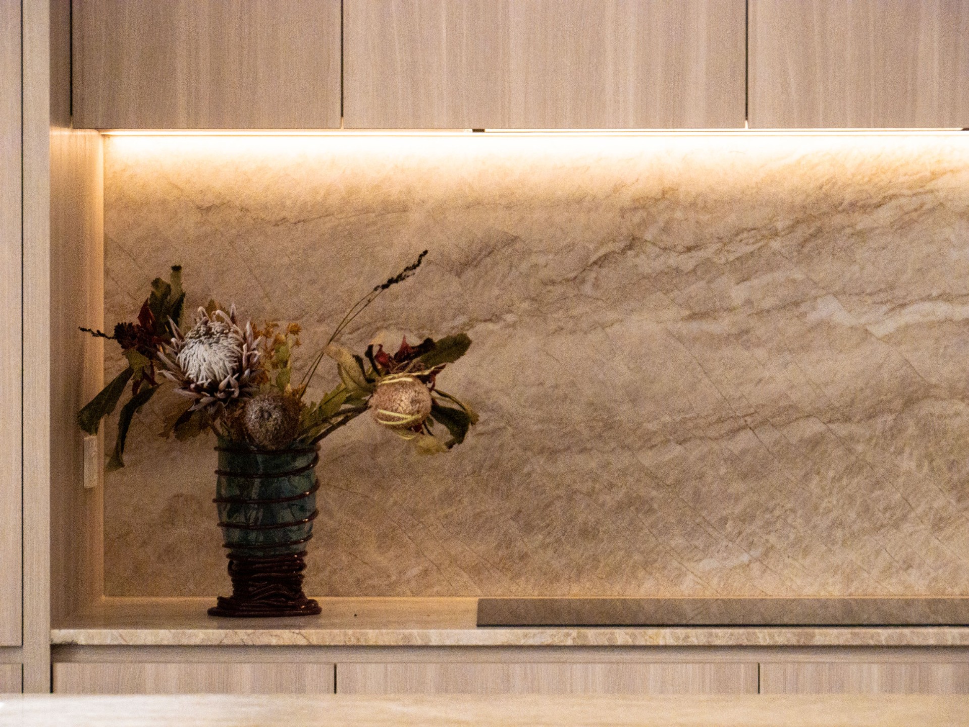 58 Clara Street South Yarra by Mike and Morlly Architects — kitchen splashback in natural stone 58 Clara Street South Yarra by Mike and Morlly Architects — kitchen splashback in natural stone