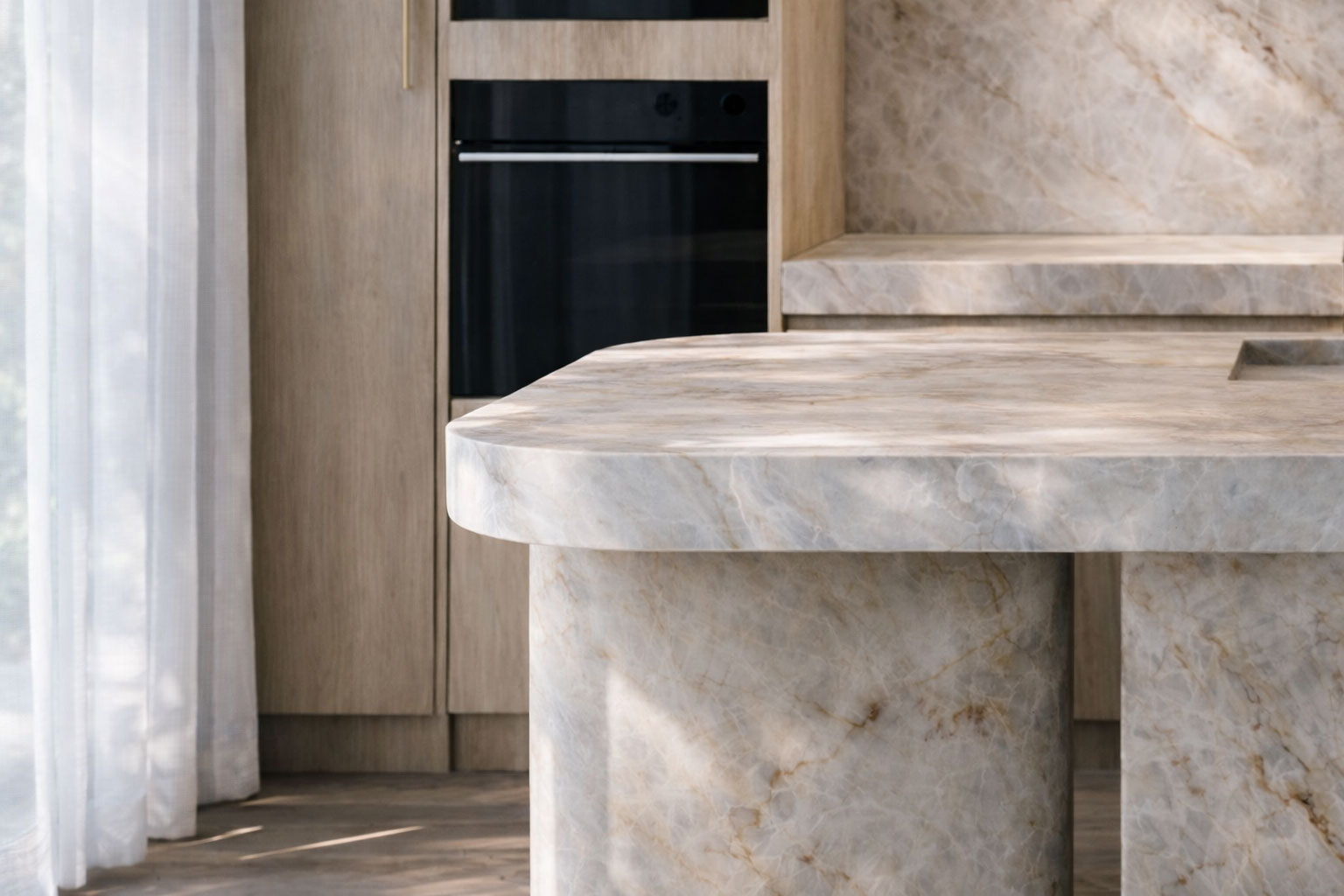 Detailed stone kitchen bench